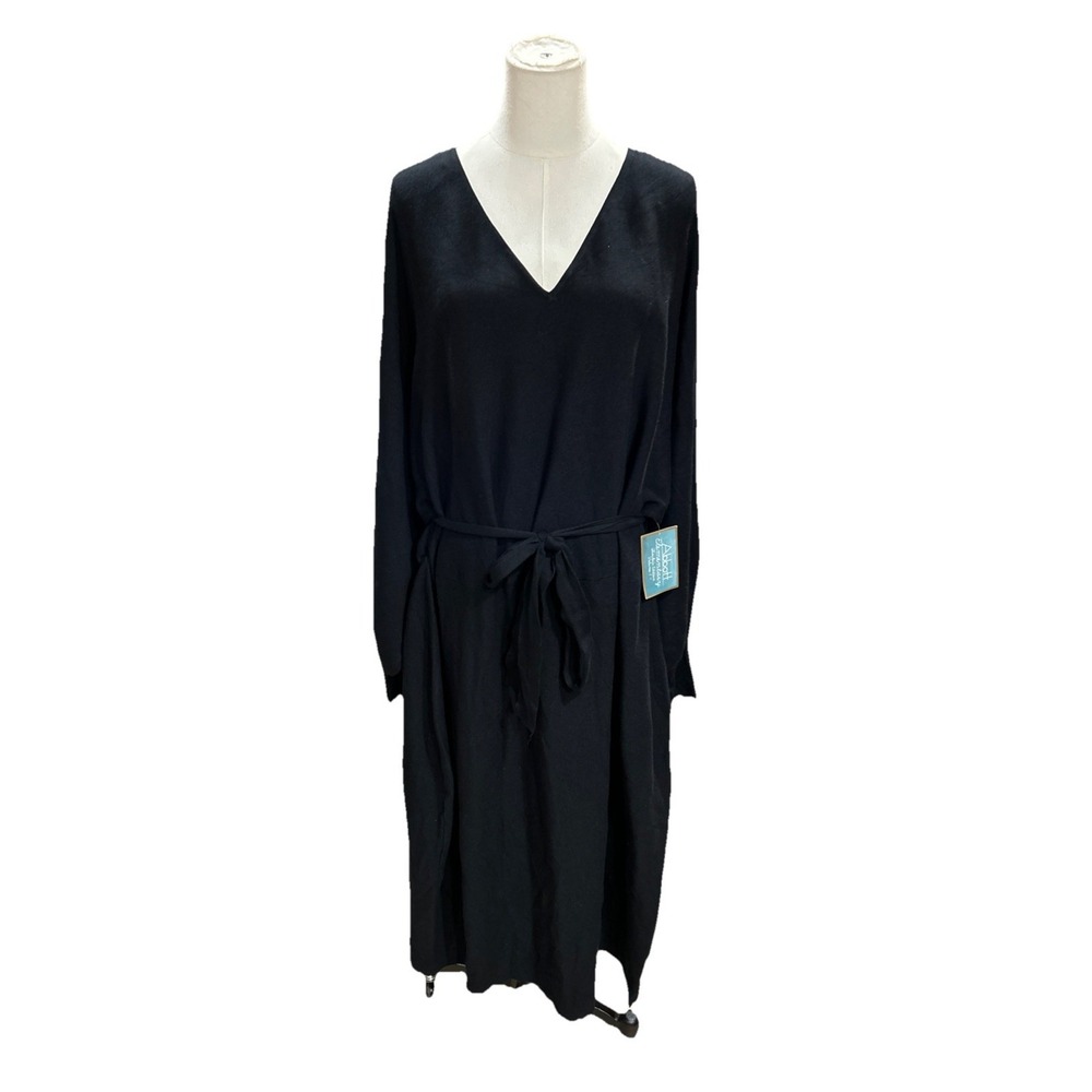 abbott elementary Sweater Dress XL Women's Black Long Sleeves Tie Waist